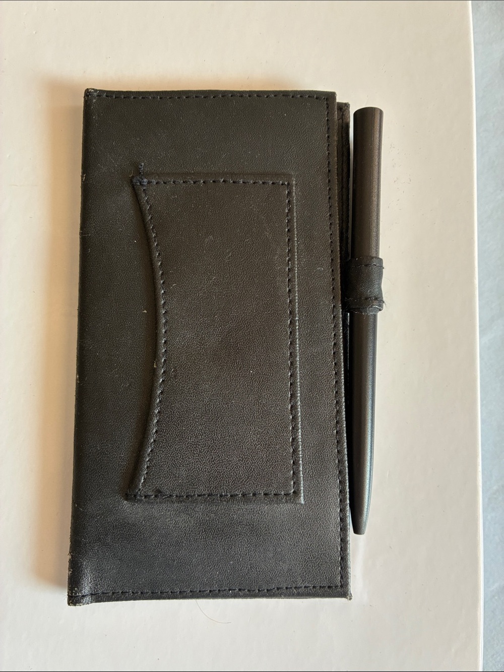 Black Leather Card Holder Wallet/ Checkbook Cover with Pen Loop